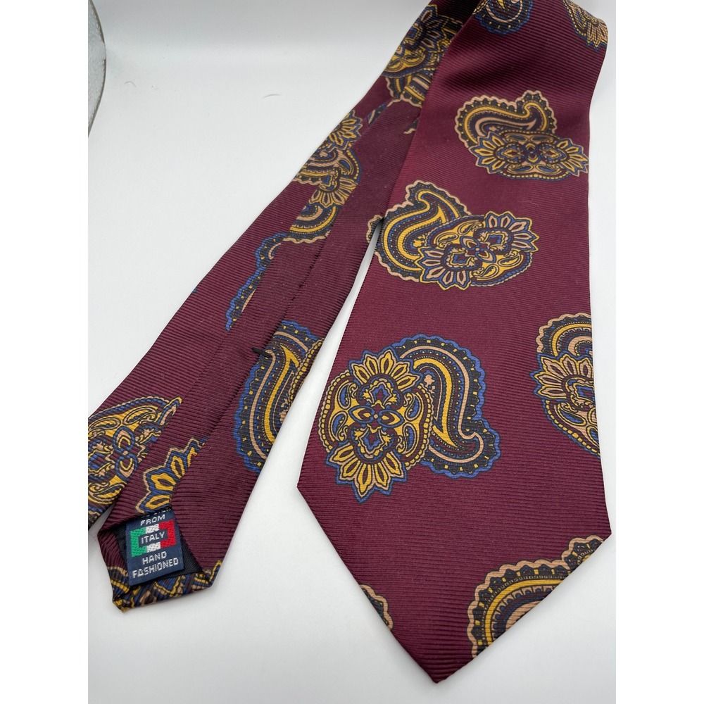 Oliver Hunt Burgundy Paisley Silk Tie Hand Fashioned Made in Italy Wide 3.75"